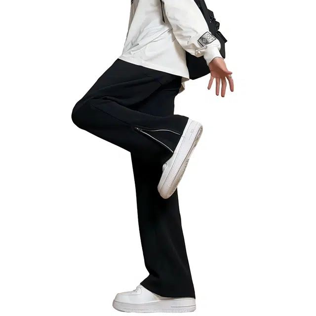 赫赫良衣 基础款卫裤美式复古拉链直筒微喇纯色简约显高显瘦垂感松紧抽绳长裤舒适百搭户外运动高街高级感设计个性时尚潮流休闲裤 男女同款