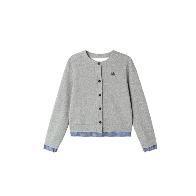 苏九儿 日系假两件格子拼接开衫宽松慵懒风设计感卫衣 女款