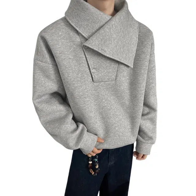 加荣 美式男装垫肩外套秋季高级感小众设计开襟纽领感长袖恤老钱风宽松痞帅高立领防风卫衣青少年帅气学生潮流上衣 男女同款