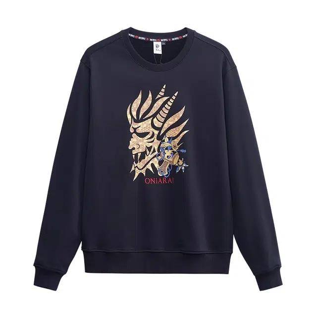 鬼洗 暗纹鬼头印绣花常规休闲风套头卫衣 男款