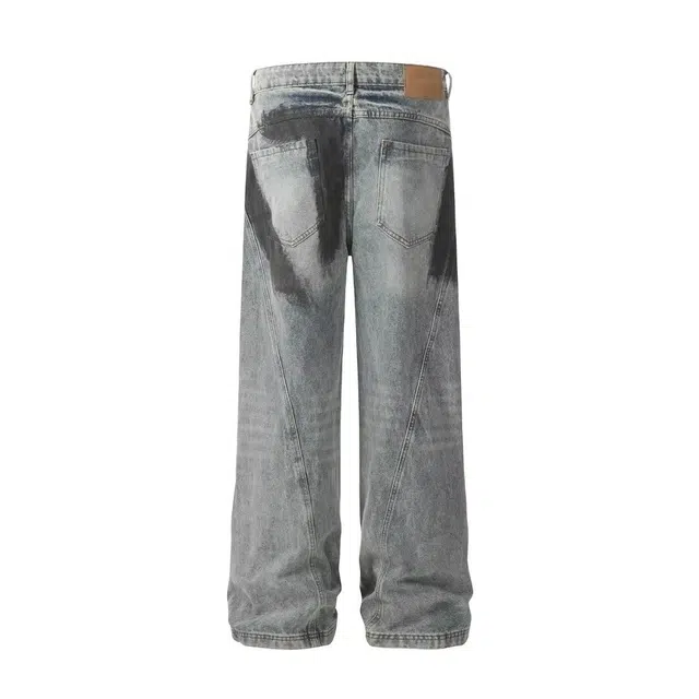 地界二 复古休闲潮做旧涂鸦伞兵直筒阔腿百搭男长裤牛仔裤 男款