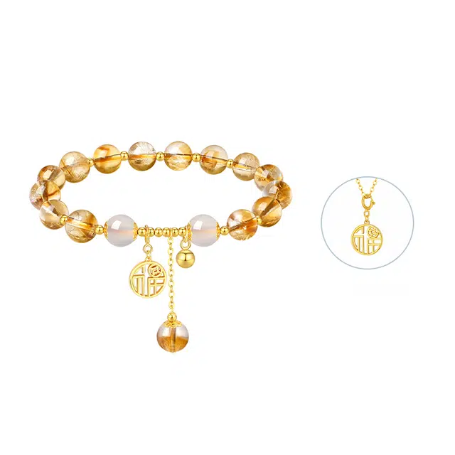 【一款两戴】 周大生 普陀山联名福满满银镶玉福字小众新中式招财能量石手饰配件可做项链赠银链家人自带闺蜜恋人百搭好礼 水晶 手串 女款