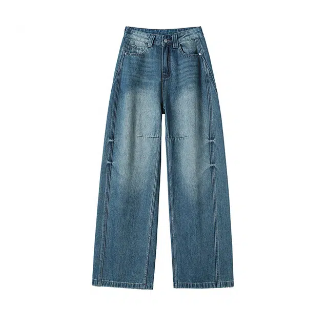 法文箱子 舒适美式直筒修身高腰牛仔裤 女款