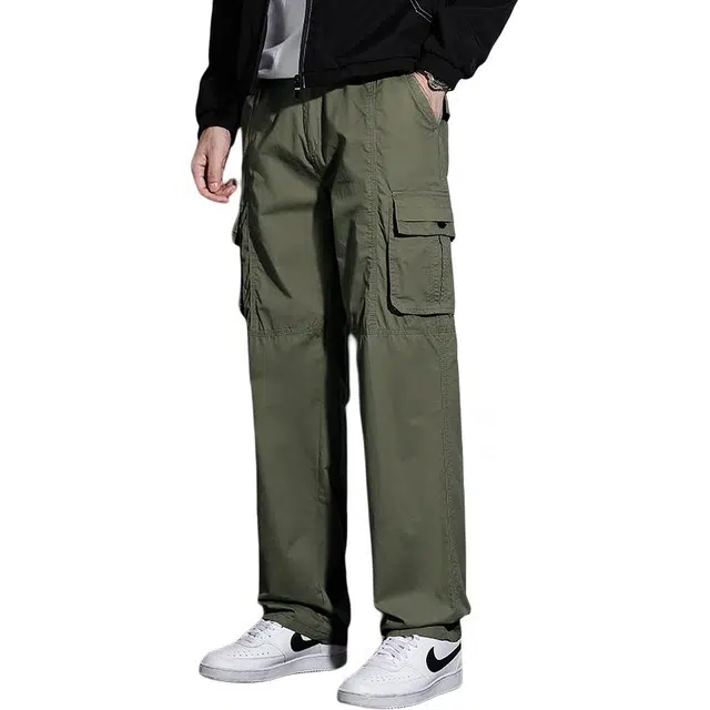 么宁 美式纯棉多口袋工装裤简约百搭宽松直筒裤舒适透气个性时尚户外日常运动休闲裤 男女同款