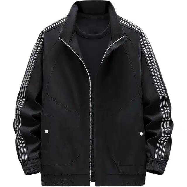 棉致 条纹织带复古拉链开衫时尚百搭舒适插肩高级感外套通勤休闲宽松夹克 男女同款