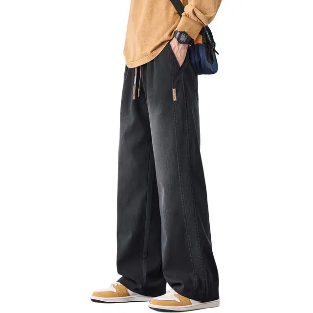 协协乐 天丝高街机能风男秋冬季星空纹渐变宽松直筒阔腿美式复古做旧水洗拖地裤潮牌休闲长裤子牛仔裤 男款