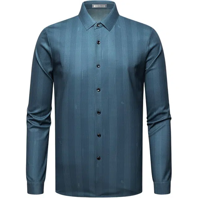 红豆 天然羊毛蚕丝高级感条纹商务长袖休闲衬衣通勤百搭上衣衬衫 男款