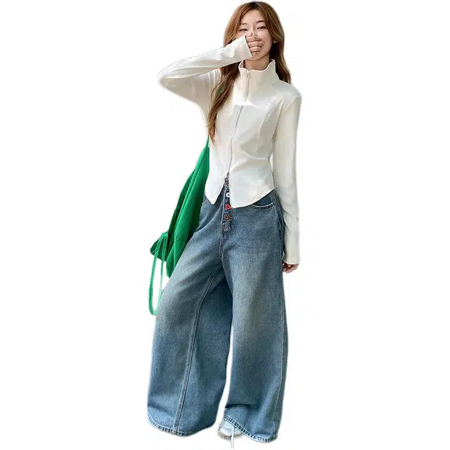 沐晓欣 高级感立领双拉链正肩长袖开衫修身显瘦外搭小上衣夹克外套 女款