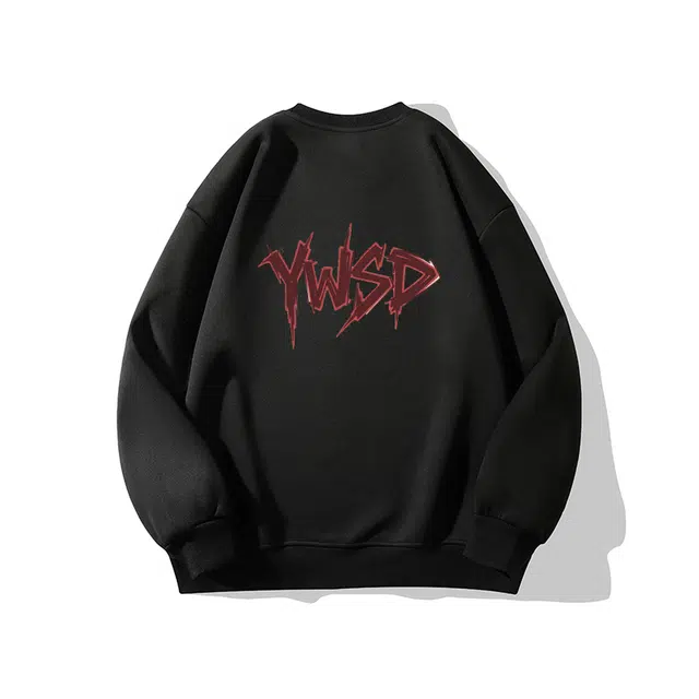 一碗士多 美式简约纯色小众高街百搭字母复古设计感宽松舒适日常通勤运动户外内搭个性圆领落肩袖卫衣 男女同款