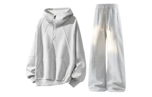 梓润格 美式重磅秋季设计感半拉链长袖连帽衫外套华棉微喇百搭大码长裤卫衣套装 男女同款