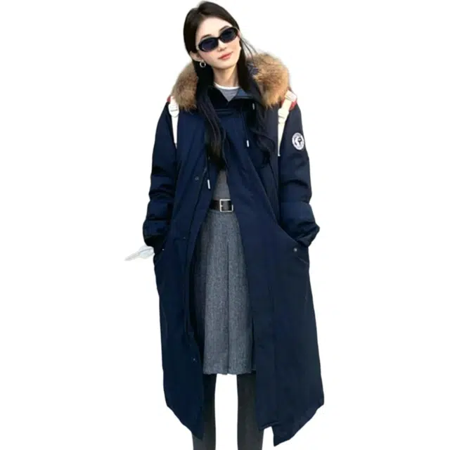 小菊川栗 韩系长款学院风小个子派克服宽松加厚棉衣外套棉服 男女同款