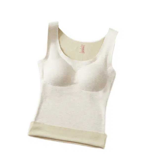 草本初色 羊毛内搭蓄热蚕丝双面磨毛背心徳绒无痕亲肤带胸垫抗静电高弹隐形修身打底收副乳秋冬保暖上装 女款