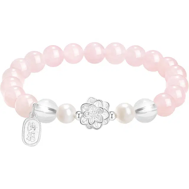 老凤祥 【好运莲莲】浪漫福莲 莲花纳福招财新中式国风甜美淡水珍珠手饰小众轻奢简约百搭串珠告白约会纪念礼盒天然 白水晶 手串 女款