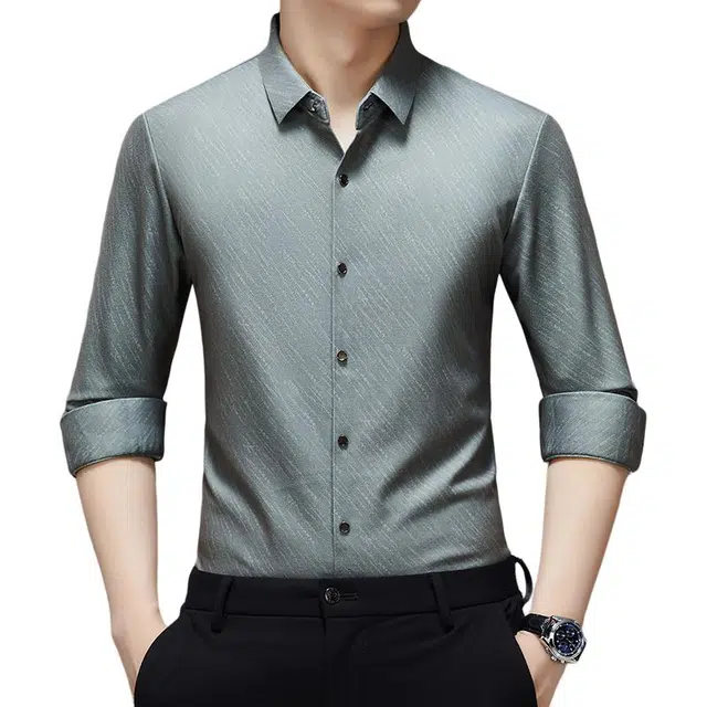 卡丹狄诺 含绵羊毛舒适无痕纯色垂顺爸爸装衬衣轻商务休闲秋冬季长袖衬衫 男款