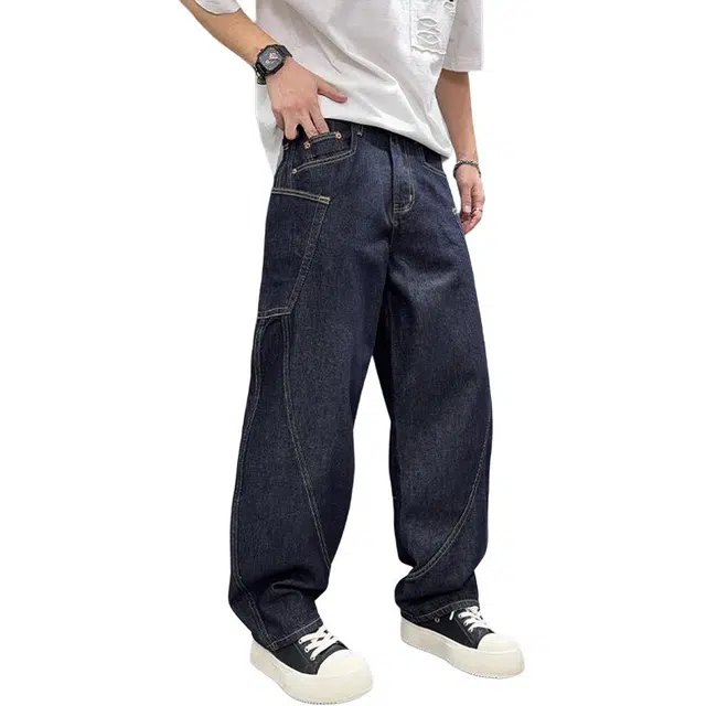 帝狼牛 美式复古水洗做旧宽松潮流百搭基础款高腰显高修饰腿型休闲长裤透气直筒牛仔裤 男女同款