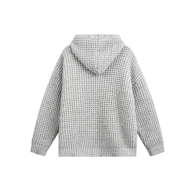 艾梵斯贝 美式复古潮流秋冬简约设计款日常通勤百搭高级感宽松休闲时尚慵懒风针织毛衣连帽情侣款卫衣 男女同款