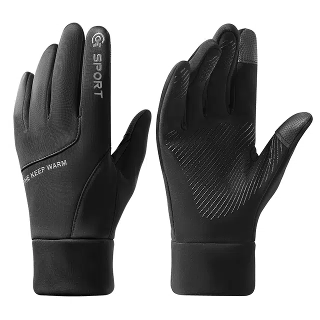 南极人 骑行秋冬季户外跑步运动登山加绒防风防寒触屏防滑防泼水 薄绒 保暖手套 男款