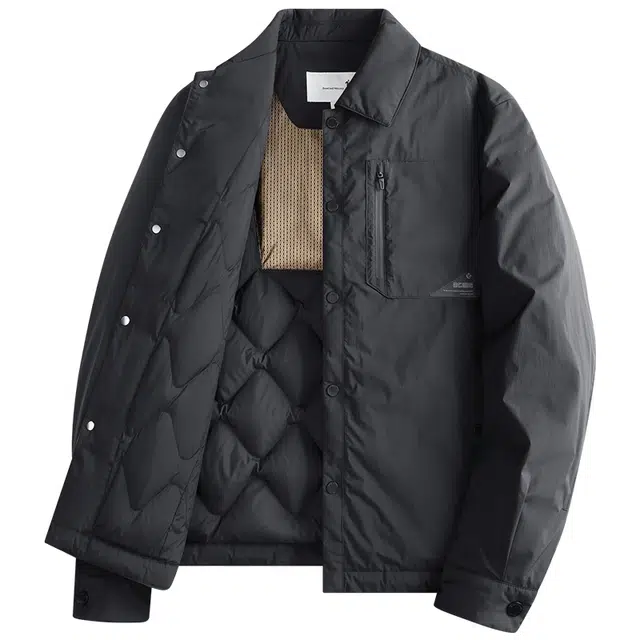 与狼共舞 经典百搭款羽绒内胆纯色简约通勤休闲轻暖工装外套挺阔有型高周波翻领夹克 男款