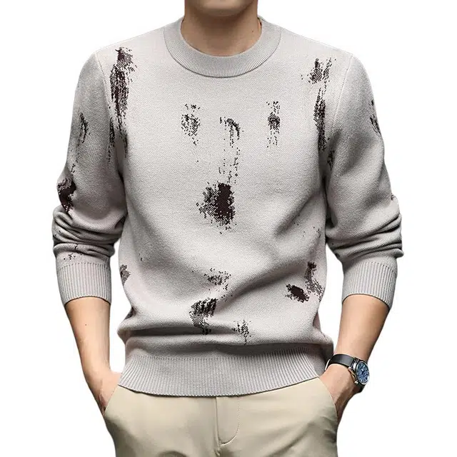 卡丹狄诺 秋冬圆领打底衫男保暖轻奢图案舒适透气男亲肤纯色通勤休闲针织衫 男款