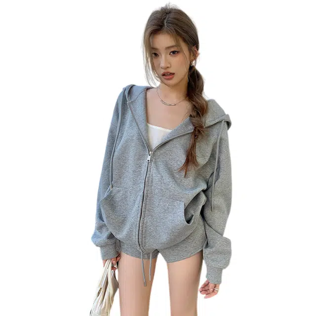 荟萃阁 设计感宽松慵懒气质休闲百搭上衣连帽卫衣 女款