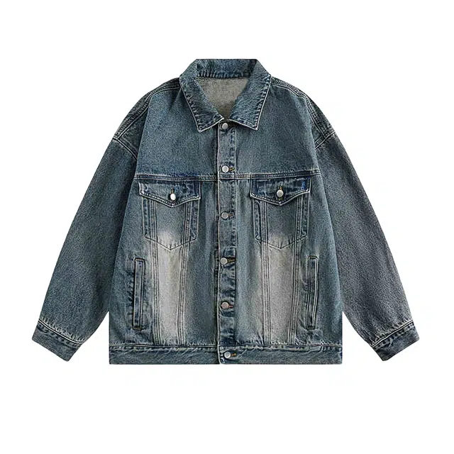 木木兔 美式潮牌水洗做旧牛仔外套复古宽松嘻哈百搭情侣翻领夹克 男款