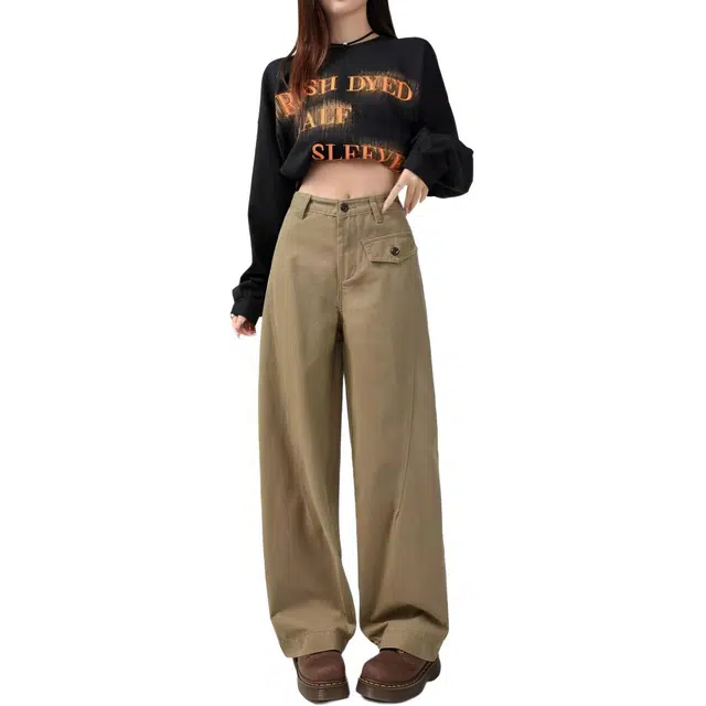 如续 美式复古风设计感弯刀剪裁收脚长裤潮流松弛感百搭舒适拖地牛仔裤 女款