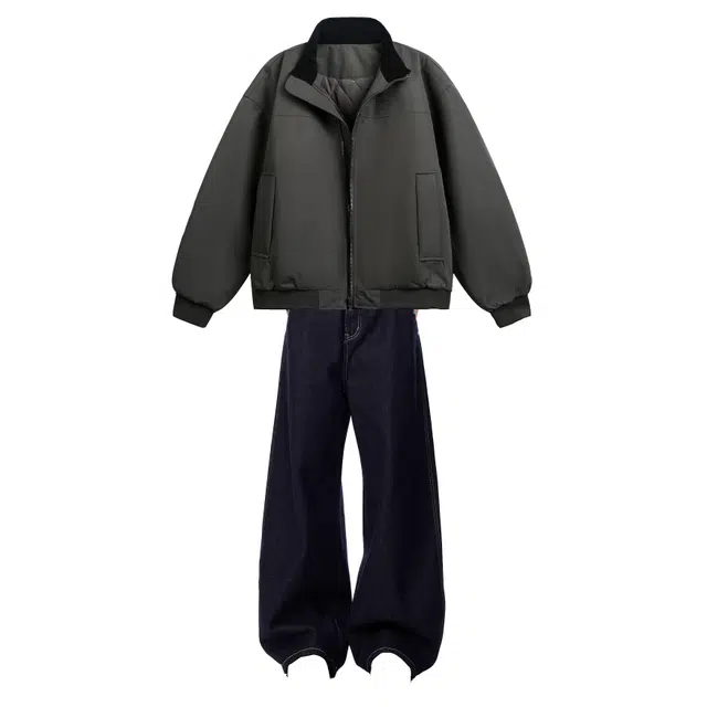 梓润格 美式高街宽松重磅通勤外套百搭阔腿牛仔裤休闲运动套装 男女同款