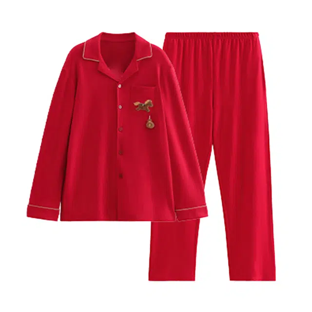 潞优野 高级感情侣女春秋季纯棉本命年结婚新婚喜庆男士家居服睡衣套装 女款