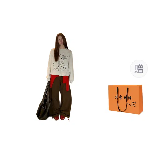 丝絮丝绸 秋季美式潮流无帽长袖圆领宽松上衣卫衣 女款