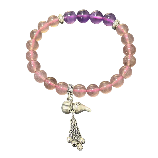 千叶珠宝 雾紫垂葫 银链悬铃 优雅可爱灵动招财小葫芦流苏精致轻奢高级感小众设计款#好运天然 粉水晶 手串 男女同款情侣款