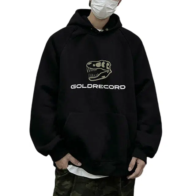 冈哉 个性图案字母印花纯色连帽设计美式学院风宽松落肩日常通勤休闲运动百搭嘻哈卫衣 男女同款