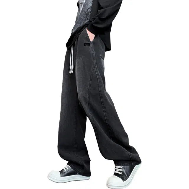 赫赫良衣 基础款美式复古重工水洗扎染松紧抽绳阔腿直筒简约显高显瘦垂感长裤舒适百搭高街高级感设计时尚潮流运动学院风休闲裤 男女同款