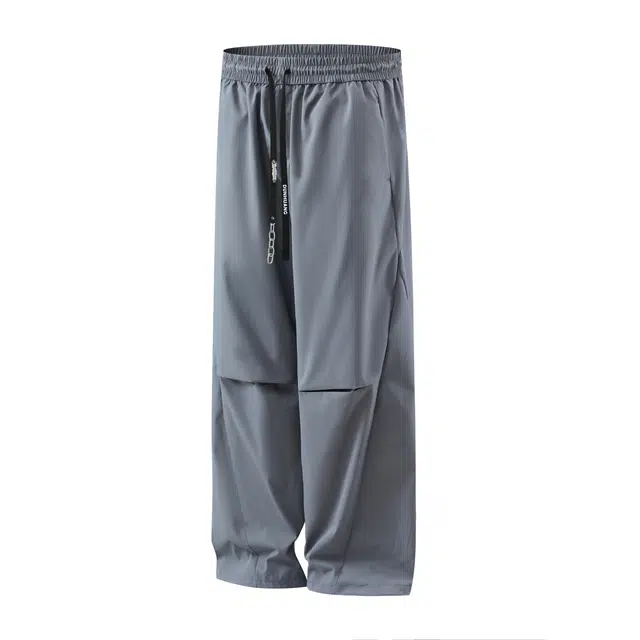 敦煌博物馆 美式高街斜纹拼接褶皱垂感直筒阔腿显高显瘦伞兵裤多功能可调节裤脚抽绳户外运动纯色简约百搭工装休闲裤 男女同款