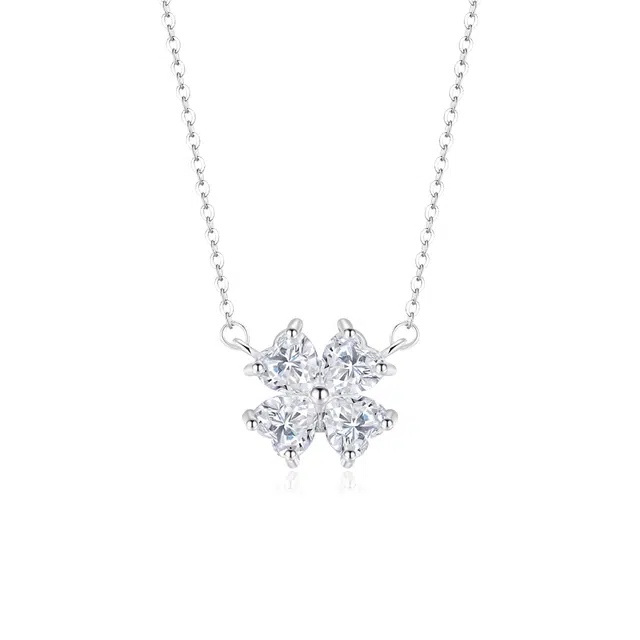 【999足银纯银 爆闪好运草】 福韵金 六桂福 幸运四叶草轻奢闪耀精致简约小清新甜美温柔清冷感小众高级气质百搭 银首饰 项链 女款