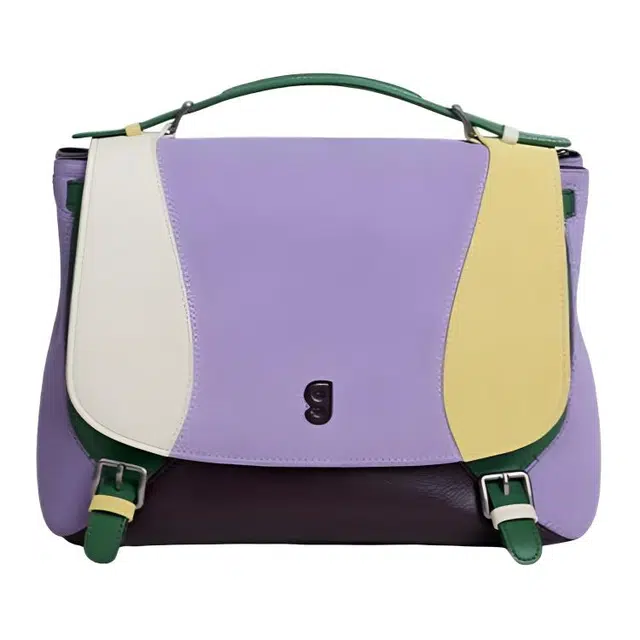 古良吉吉 棒球复古撞色百搭 牛剖层皮革 邮差包双肩包 大号 男女同款情侣款 多色