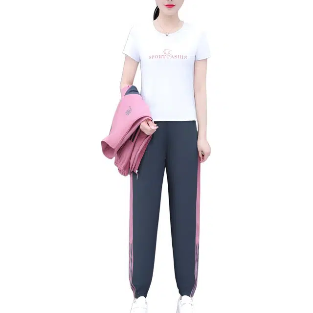 左岸 时尚简约女士百搭三件套舒适柔软宽松透气亲肤遮肉修身显瘦显高日常通勤气质洋气减龄户外运动休闲套装 女款