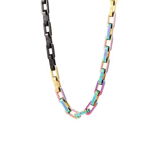 极昼 重工复古街头潮牌嘻哈方扣竹节炫彩设计雏菊元素小众个性时尚潮流百搭高街痞帅休闲通勤#好运 钛钢 项链 男女同款情侣款