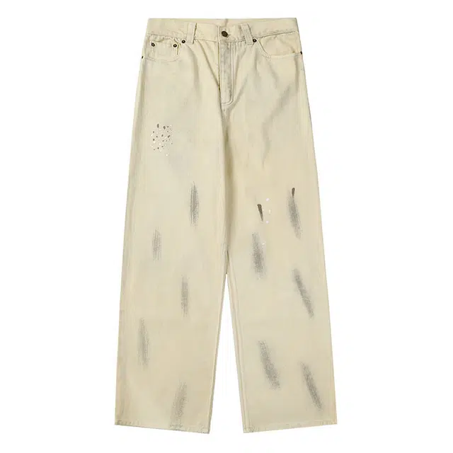 拾个壹先生 美式复古高街小众涂鸦宽松休闲百搭设计感长裤牛仔裤 男女同款
