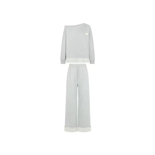 美洋 精梳棉圈圈纱斜肩长袖长裤卫衣套装 女款