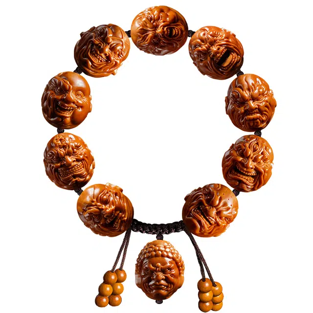 宣华意 国潮民族风高端精工雕刻山鬼恶僧六道轮回老树铁核复古设计胡佛爷 八方来财 好运连连 橄榄核 手串 男款