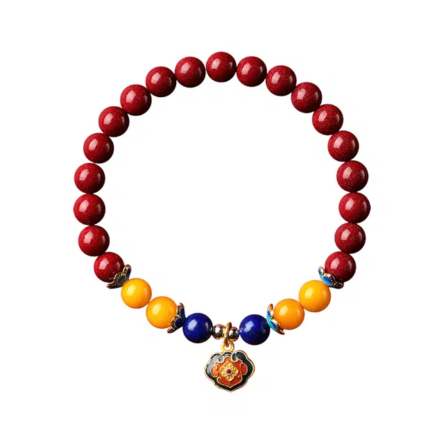 仙园韵 平安锁长命锁 新中式平安喜乐本命年护身符好运蜜蜡转运珠手饰 朱砂 手串 男女同款情侣款