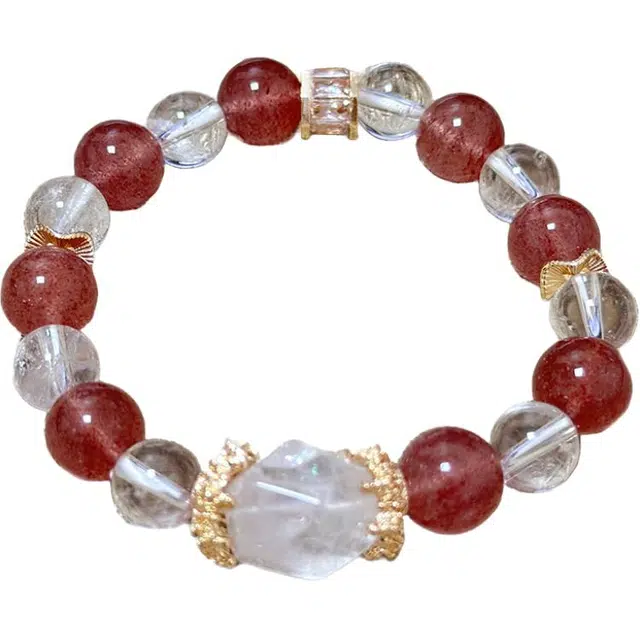 千叶珠宝 绛霞金环抱月 优雅可爱灵动贵气精致招桃花轻奢高级感小众设计款#好运天然 草莓晶 手串 男女同款情侣款