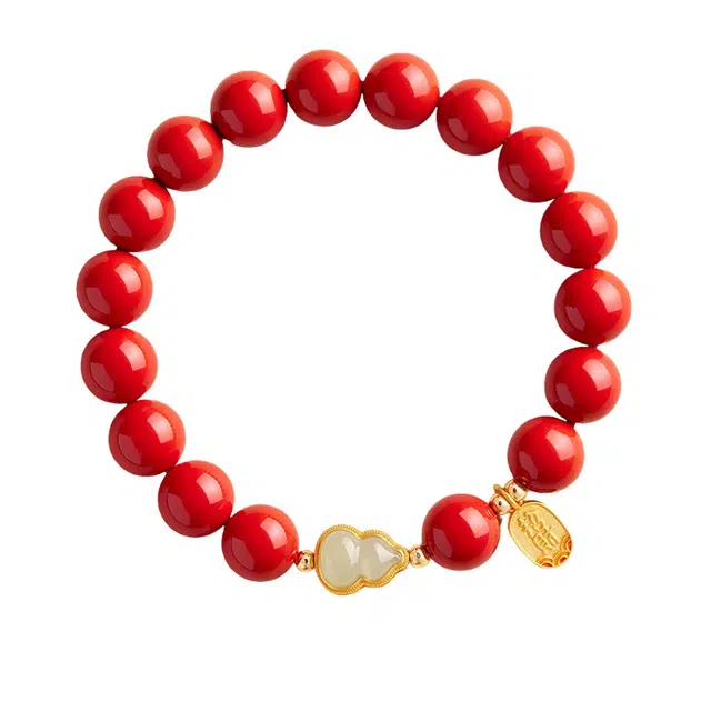 仙园韵 葫芦和田玉高含量帝王砂招财纳福时尚高级感优雅百搭#好运 朱砂 手串 女款