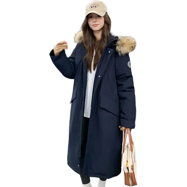 小菊川栗 韩系长款学院风小个子派克服宽松加厚棉衣外套棉服 女款