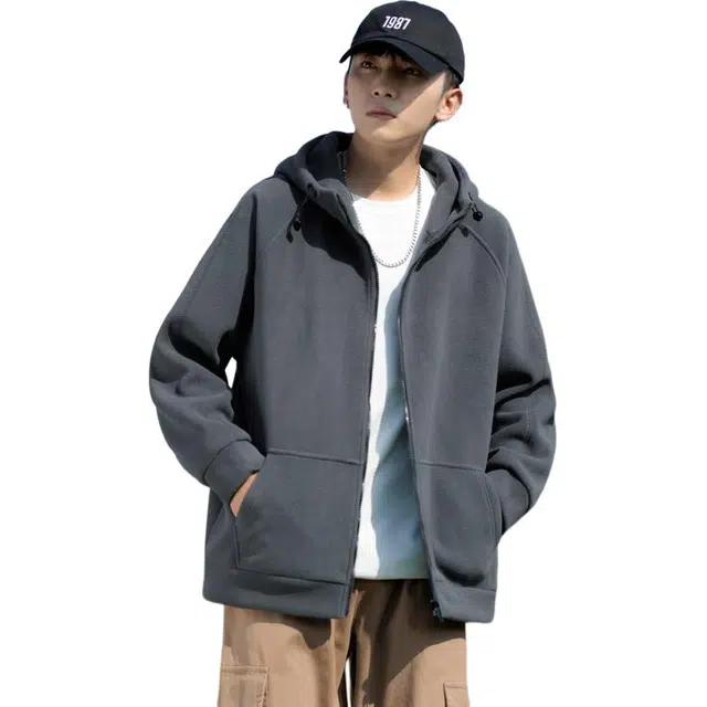 太子龍 重磅连帽舒适百搭纯色长袖夹克 男款