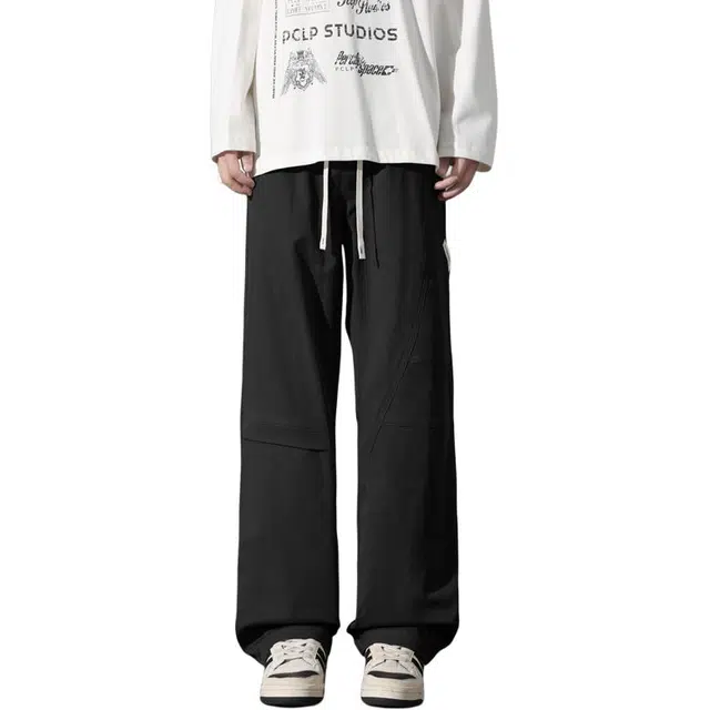 海尔斯 百搭美式纯色中腰系带宽松休闲裤 男款