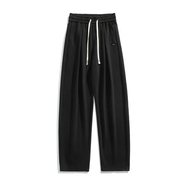 赫赫良衣 美式复古基础款轻奢卫裤纯色简约运动松紧系带绳显高显瘦垂感宽松直筒长裤舒适百搭户外高级感设计时尚潮流文艺风休闲裤 男女同款