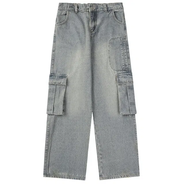 拾个壹先生 美式复古高街痞帅小众多口袋宽松休闲百搭设计感长裤牛仔裤 男女同款