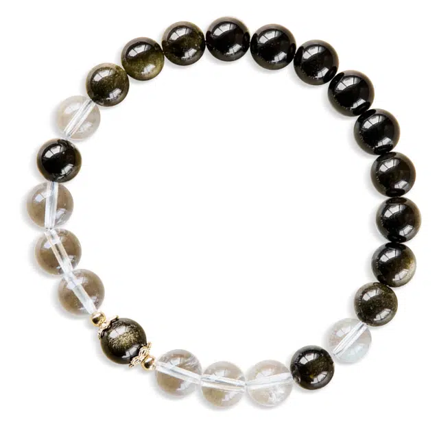 一世倾 化负能量愿望达成好运白水晶转运珠平安喜乐招财事业新中式国潮小清新本命年日常通勤百搭轻奢风天然 黑曜石 手串 男女同款情侣款