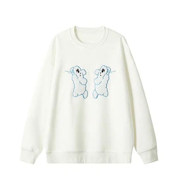 华夏儿女 早秋慵懒百搭时尚美式潮流可爱卡通印花港风小狗毛巾刺绣宽松韩版卫衣 男女同款
